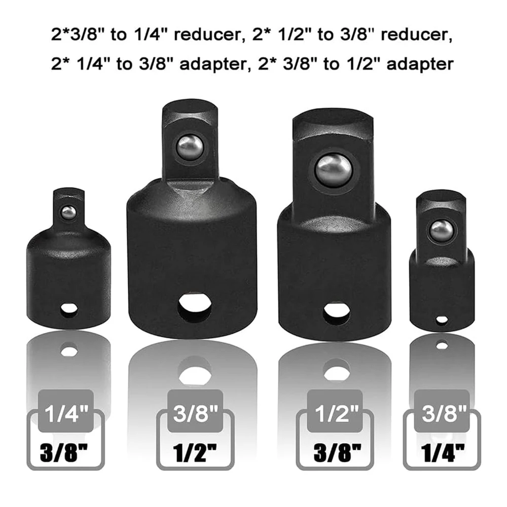 4 PCS Socket Adapter Set 3/8 to 1/2 Socket Adapter 3/8 to 1/4 Square Ratchet Reducer Sets for Automotive and Construction