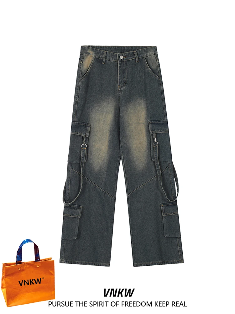 

Мужские джинсы в стиле ретро, синие, прямого кроя, свободные, для работы, весна-лето, повседневные, из смесового хлопка и полиэстера, для пар