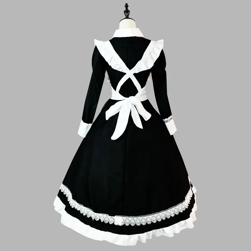 Fato de empregada Lolita para dramatização, aristocrático britânico, vestido de manga comprida, plus size, roupas pretas e brancas, lingerie anime, roupas de festa