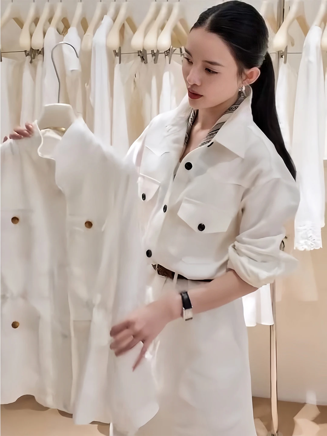 

White Linen Shirt Dress Women's Summer 2026 New Fashion Elegant Business Holiday Feel Casual Split Waist Cinch Long Sleeve