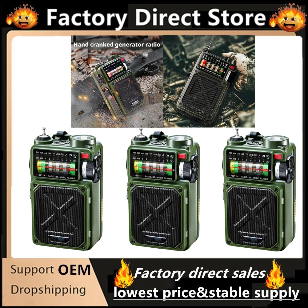 

R11 Multifunction Emergency Radio BT Speaker Outdoor AM/FM/SW/WB Full-band Radio With Solar Hand Crank Dynamo TF Card USB Player