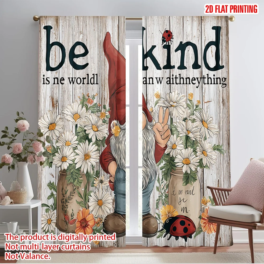 2pcs,2D plane printing Curtains Digital Printed Christmas Santa Dwarf Polyester Easy Install (without rod) Decorations Inside