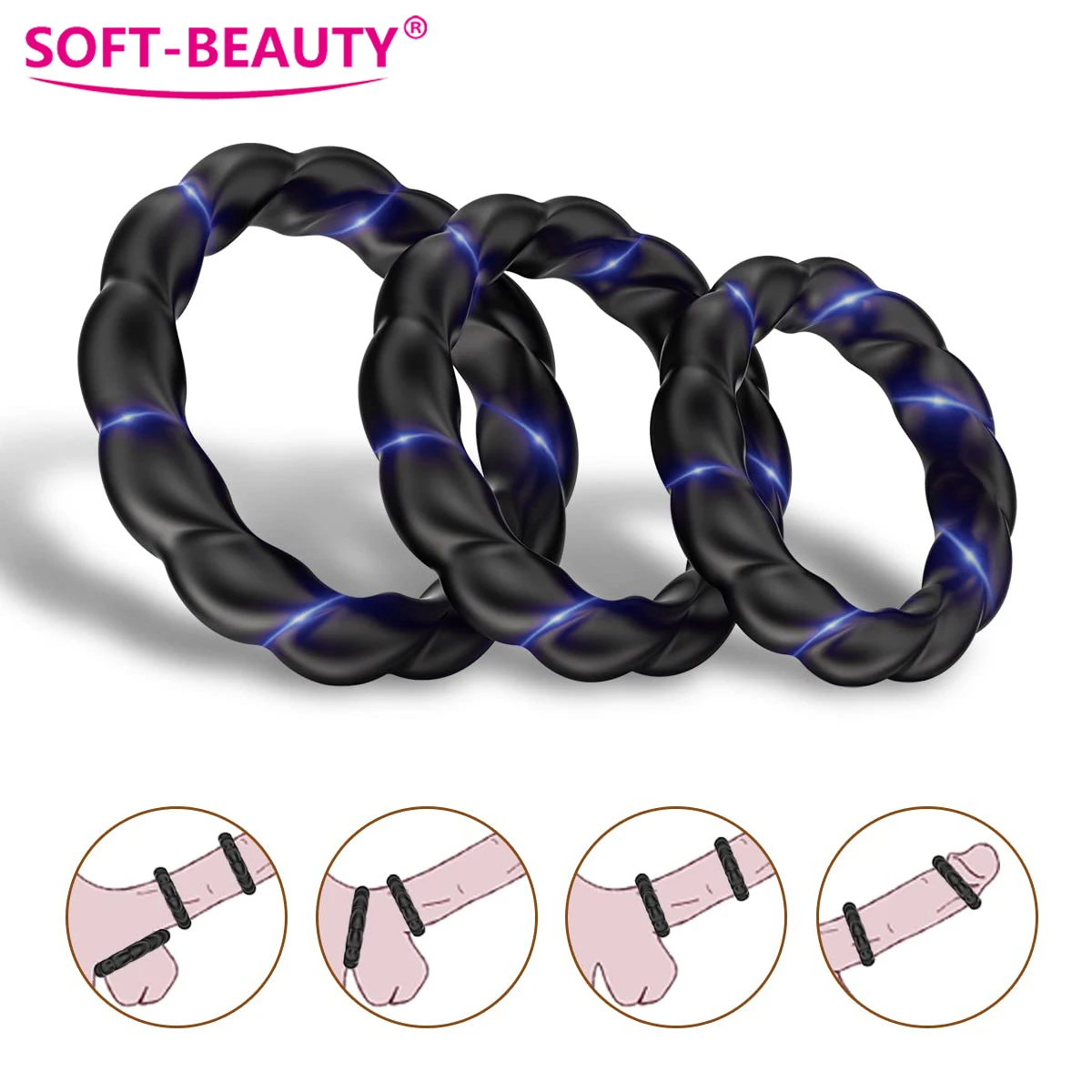 3 Pcs/Set Cock Ring Delay Ejaculation Adult Toys For Men Dick Enlargement Silicone Penis Ring Sex Toys For Men Stronger Erection