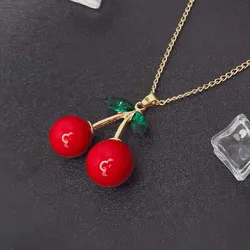 OL Trendy Cherry Pendants Long Necklaces for Women Daily Wear Jewelry
