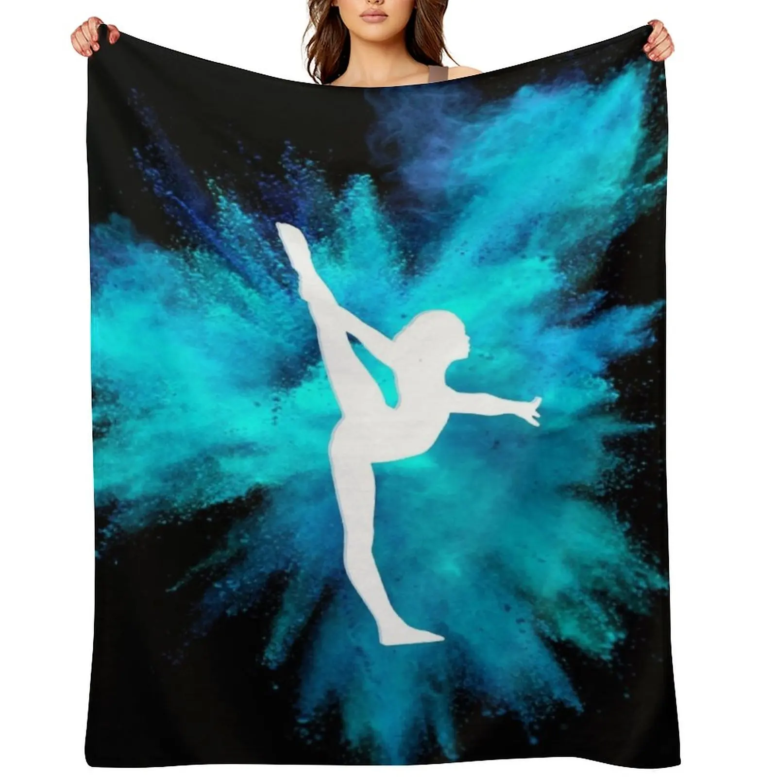 

Gymnast Silhouette - Blue Explosion(On Black) Throw Blanket for babies Sofa Camping Luxury Designer Blankets