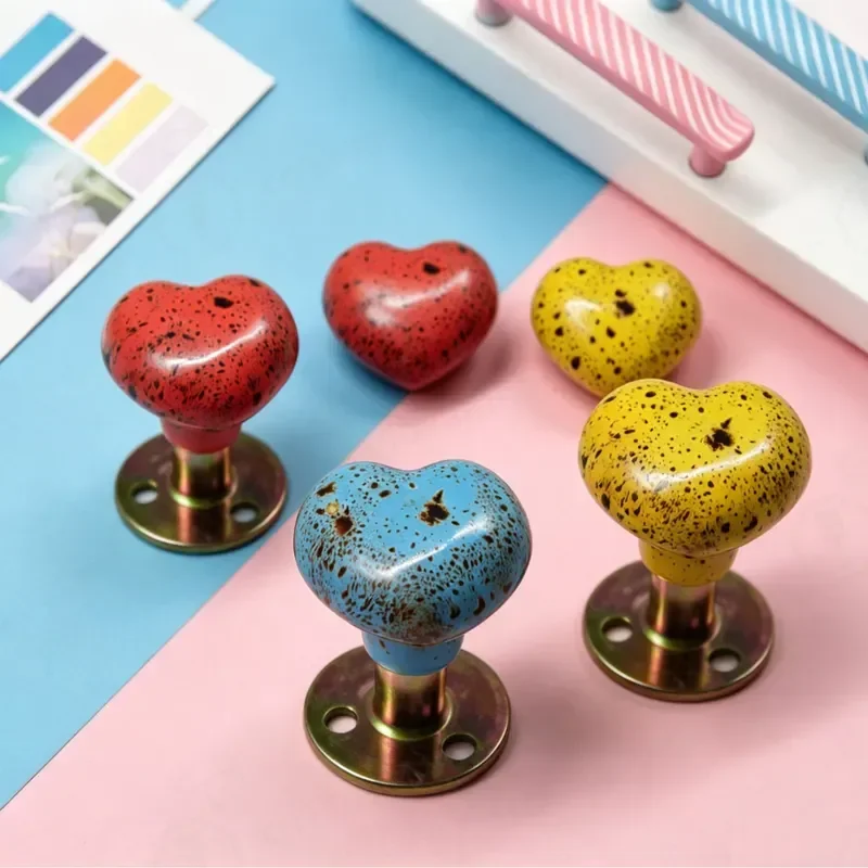 Colorful Ceramic Love Heart Wall Hook with Metal Base Decorative Coat Hanger for Home Storage Entryway Bathroom Kitchen