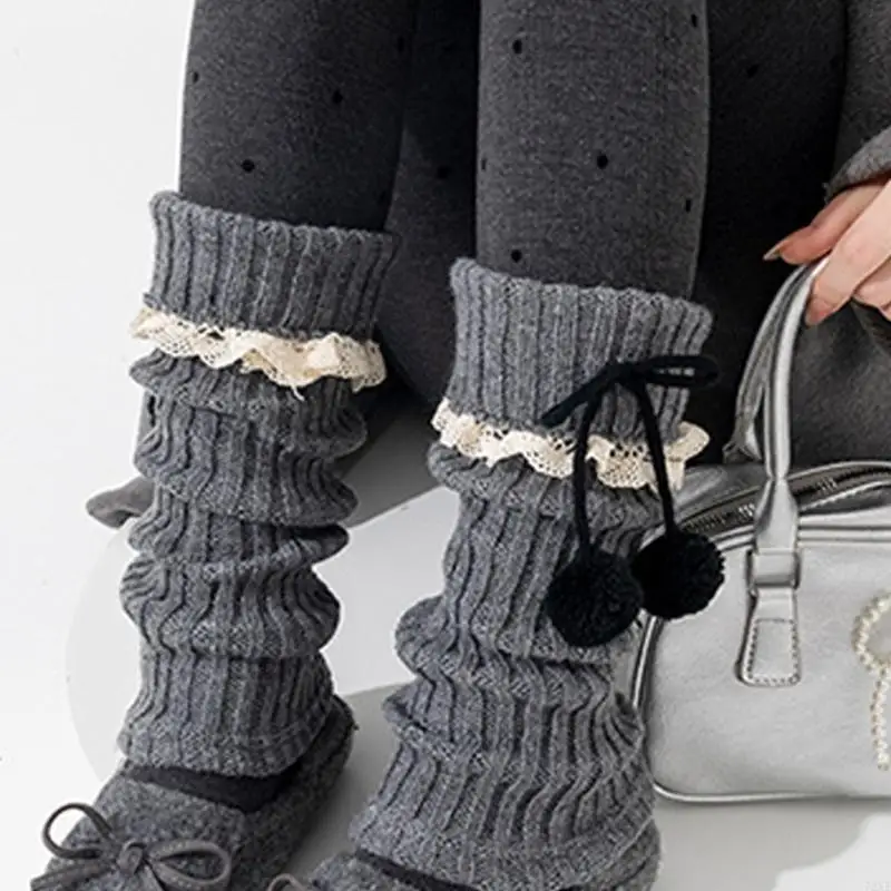 72XE หวาน Frilly ขาอุ่นถักแขนขา Bows ถุงเท้าขายาวแฟชั่นกลางหลอดถุงเท้าผู้หญิงของขวัญ