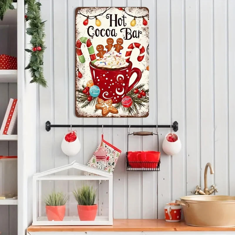 Christmas Hot Cocoa Bar Tin Sign for Easy Hanging - Indoor/Outdoor Decor for Home, Cafe, Farmhouse - 16x12inch 40x30cm