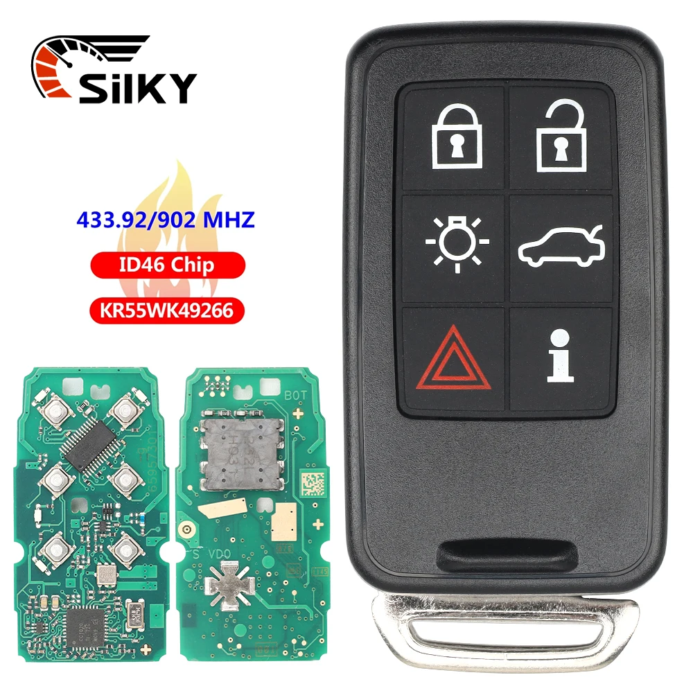 SilKY KR55WK49266 902MHz/ 433MHz/ 6 Button 7953Chip Keyless Smart Remote Key Fob for 2008 - 2016 Volvo S60 S80 VC60 VC70 XC60