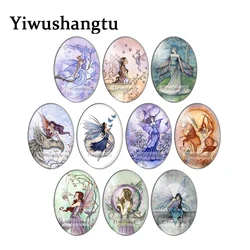 Fashion cartoon fairy lady art paintings 13x18mm/18x25mm/30x40mm Oval photo glass cabochon demo flat back Making findings