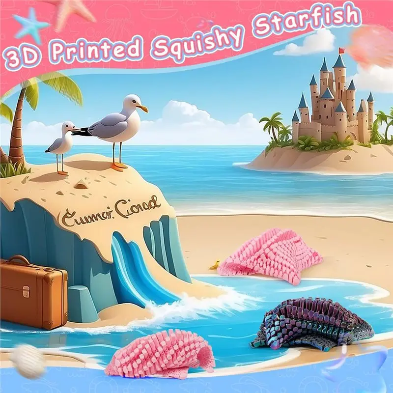 نجم البحر المرن اللطيف - ديكور مكتبي مطبوع بتقنية ثلاثية الأبعاد، هدية مرنة على شكل نجم البحر