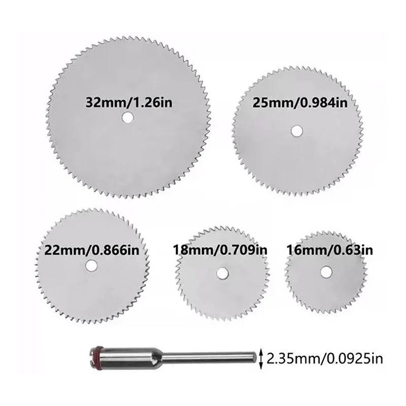 6Pcs/set Stainless Steel Slice Metal Cutting Disc With 1 Mandre For Rotary Tools 16 18 22 25 32mm Cutting Disc Hand Tools