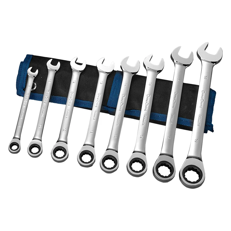8pcs-ratchet-combo-wrench-set-8-19mm-forged-steel-chrome-plated-rust-proof-mirror-finish-with-storage-bag-hand-tool-kit