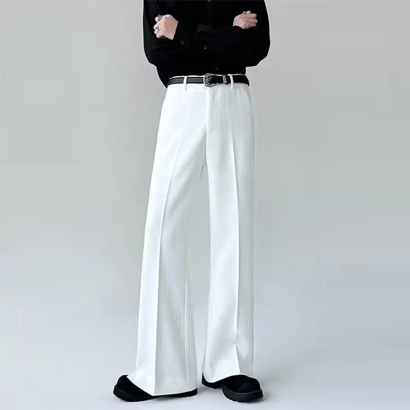 

KIDWHXR Man Suit Pant Korean Loose Simple Solid Color Male Straight-leg Pant Casual Breathable Mid Waist Men Full-length Pant
