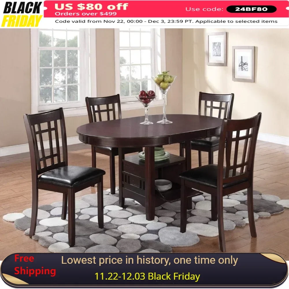 

5-Piece Dining Table Set, Storage Dininer Table with 18" Extension Leaf, 4 Dinier Side Chairs, Casual Dining Room Set