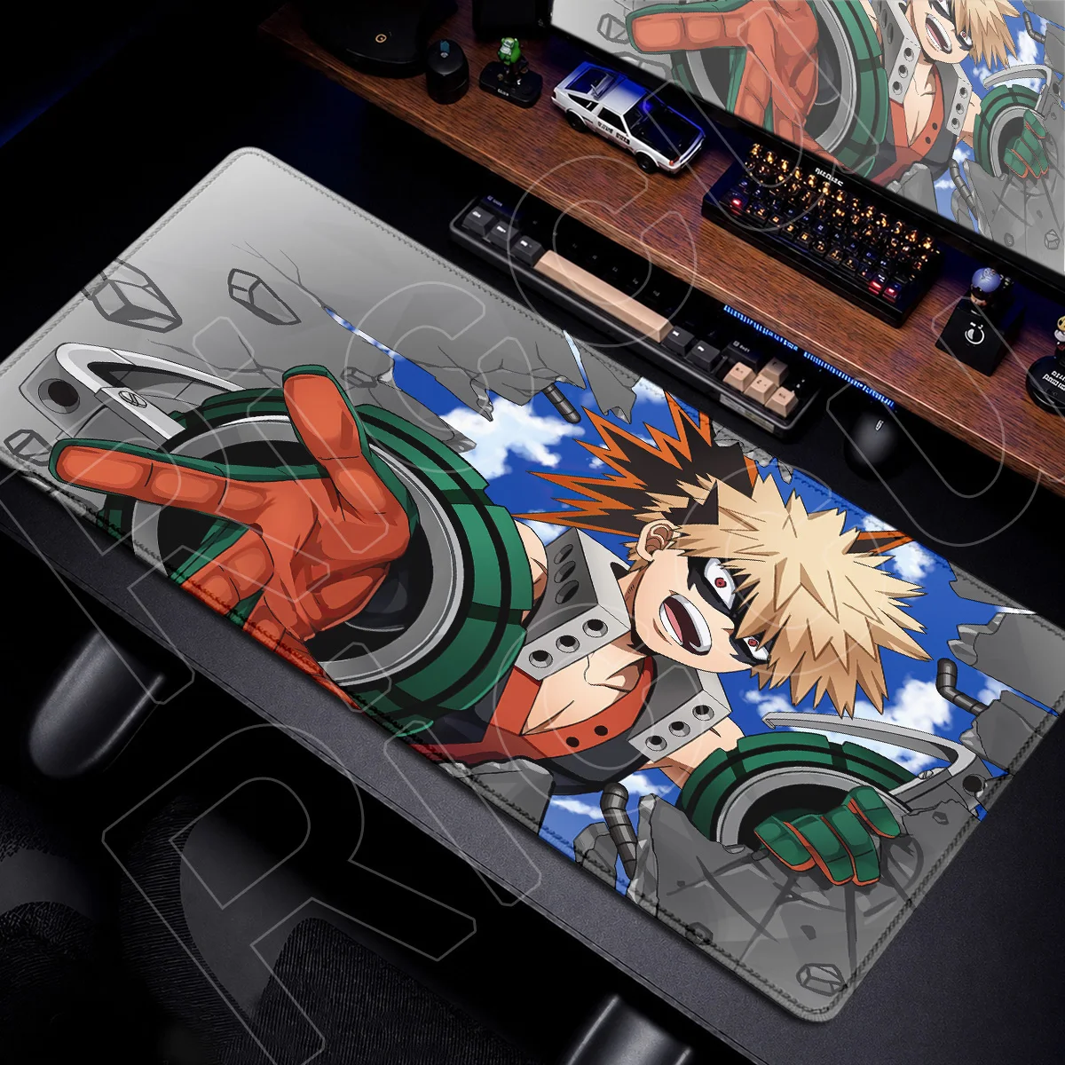 My Hero Academia Anime-Mauspad, groß, cool, Bakugou Katsuki, mit Rastkanten, Tastatur-Schreibtischunterlage, Gamer-Computerteppich, 900 x 400 mm, weicher Teppich – Detail 6
