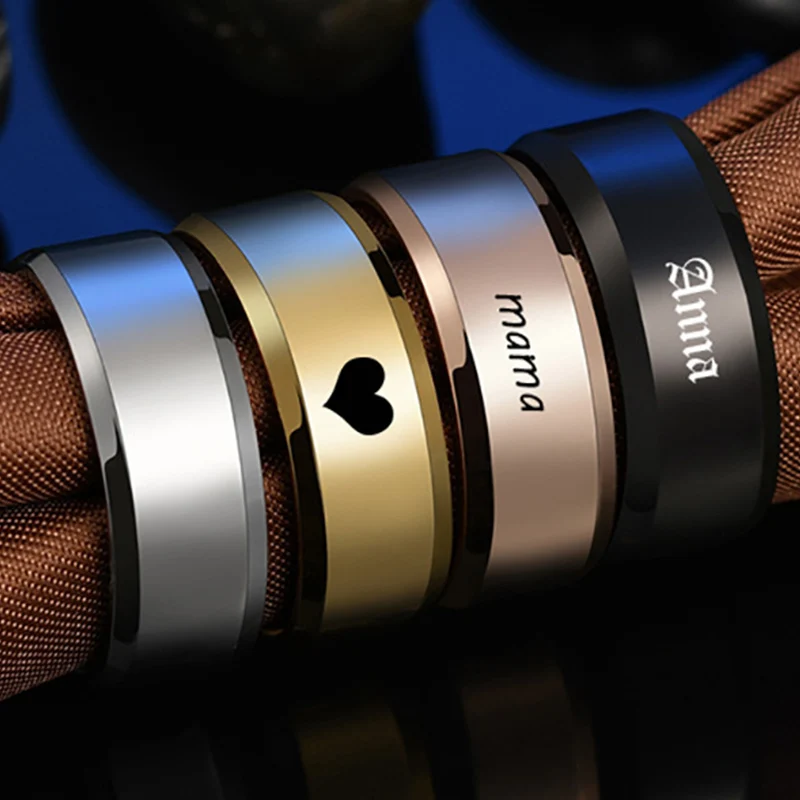 

Personalized Stainless Steel Engrave Titanium Ring Customized Name Date Texts Signature Handwriting Men Women Unisex Ring Gift