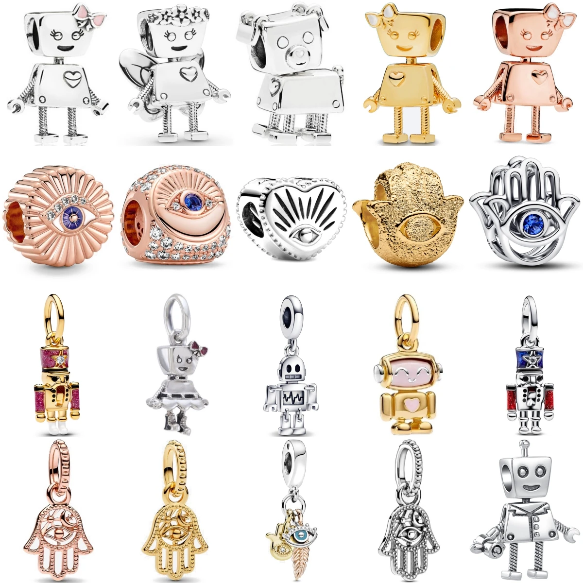 925 prata esterlina olho do diabo robô palma charme pingente contas caber pulseira original diy feminino jóias presente acessórios