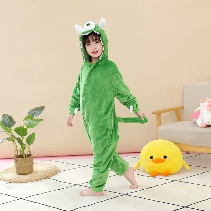 Sully Mike Onesies para crianças, adulto, conjuntos familiares, flanela, pijama quente, monstro animal, kigurumis, roupa de Halloween, mulheres, homens, menino, menina