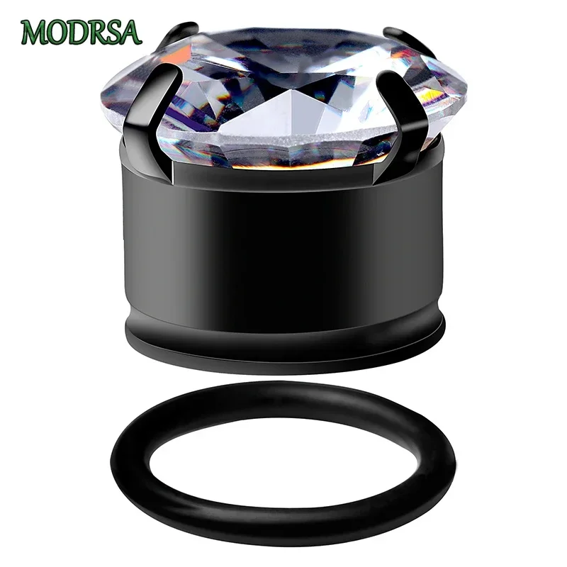 MODRSA 1Pair Stainless Steel Piercing Ear Strechers Zircon 5-20mm Ear Plugs and Tunnels Earrings Black Punk Piercing Jewelry