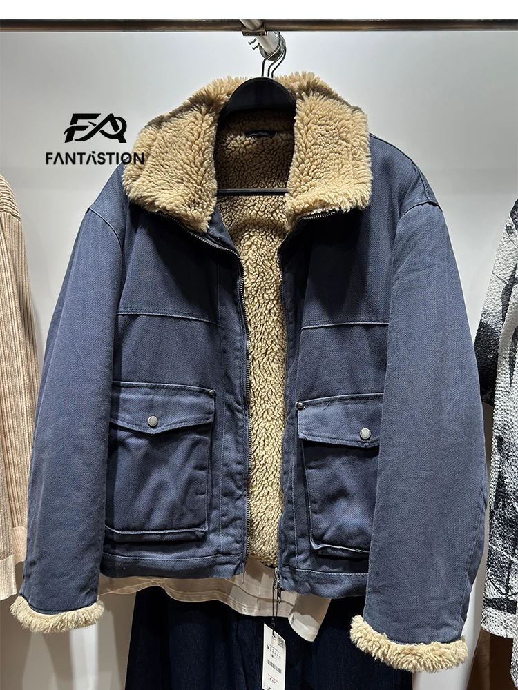 

FANTASTION Turn down collar Fur collar high quality padding Artificial lamb fleece Lightweight Men's winter padded jackets