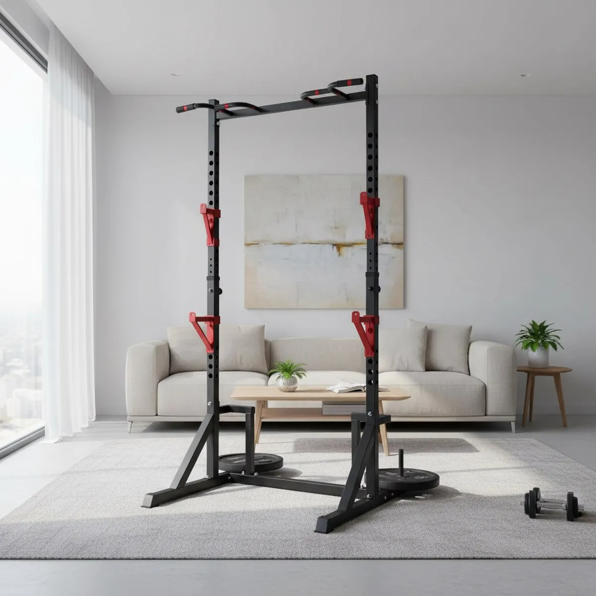 Adjustable Power Rack with Pull Up Bar Home Gym Squat Stand Heavy Duty Fitness Equipment view 2
