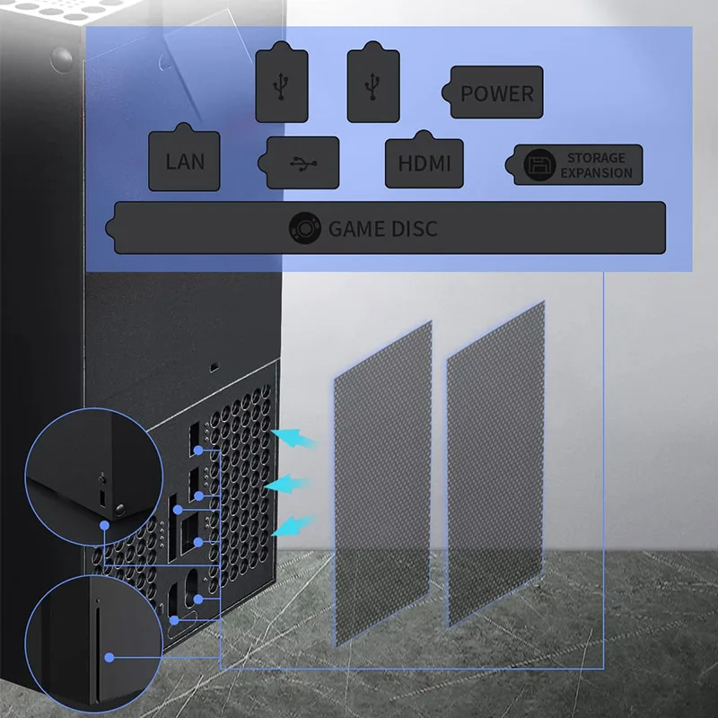 Tampa Do Filtro De Poeira para Xbox Series X, AOLION, Acessórios, Parte Superior Traseira, Plugues De Silicone, Filtro De Poeira, Suporte