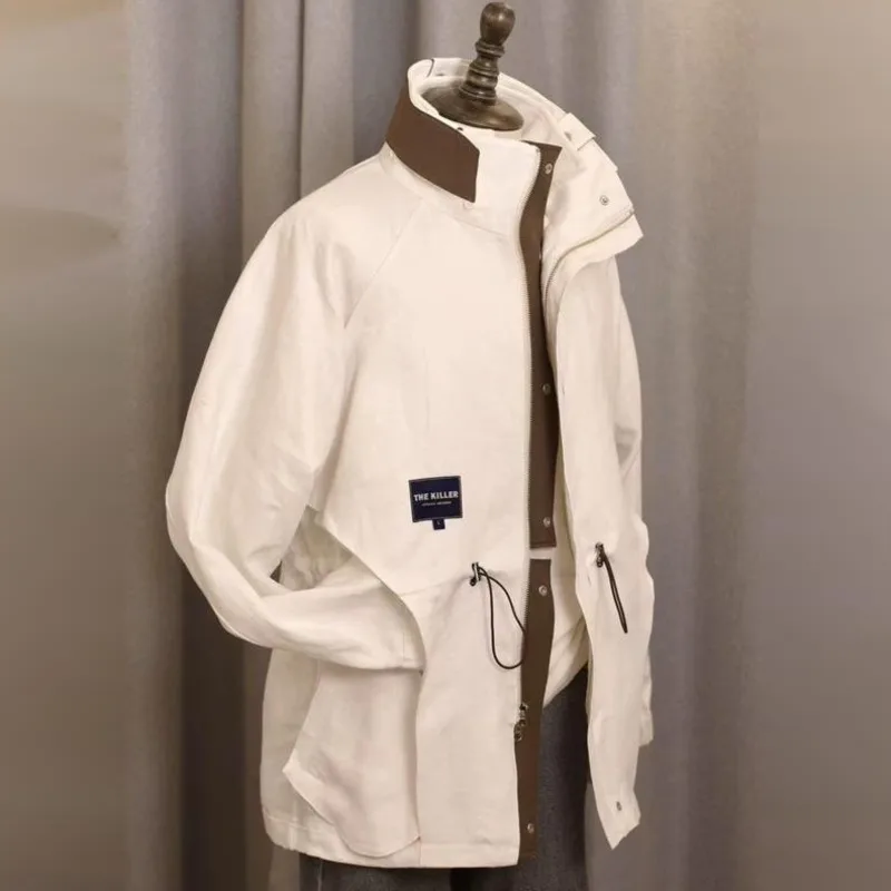 WVGA ربيع الخريف جديد الرجال المد النمط الأمريكي خمر جاكت مزود بغطاء للرأس المتخصصة شيك عادية الوقوف طوق معاطف الشارع الشهير Ins W16427