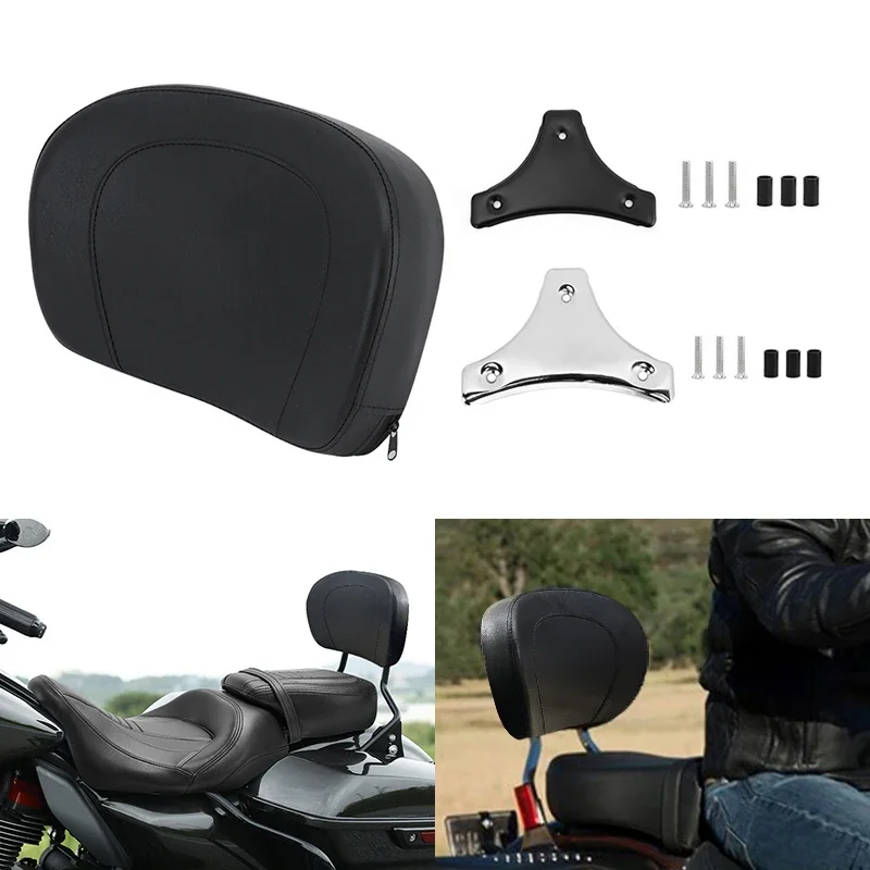 Black Motorcycle Sissy Bar Backrest Pad For Harley Touring Street Glide Road King Road Glide 1996-later