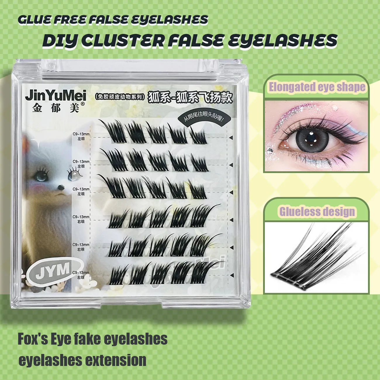 

Glue Free Cluster Fake Eyelashes Fox Cat Eyes Soft DIY False Eyelashes C Curly Winged Individual Fake Eye Lashes Thick Natural