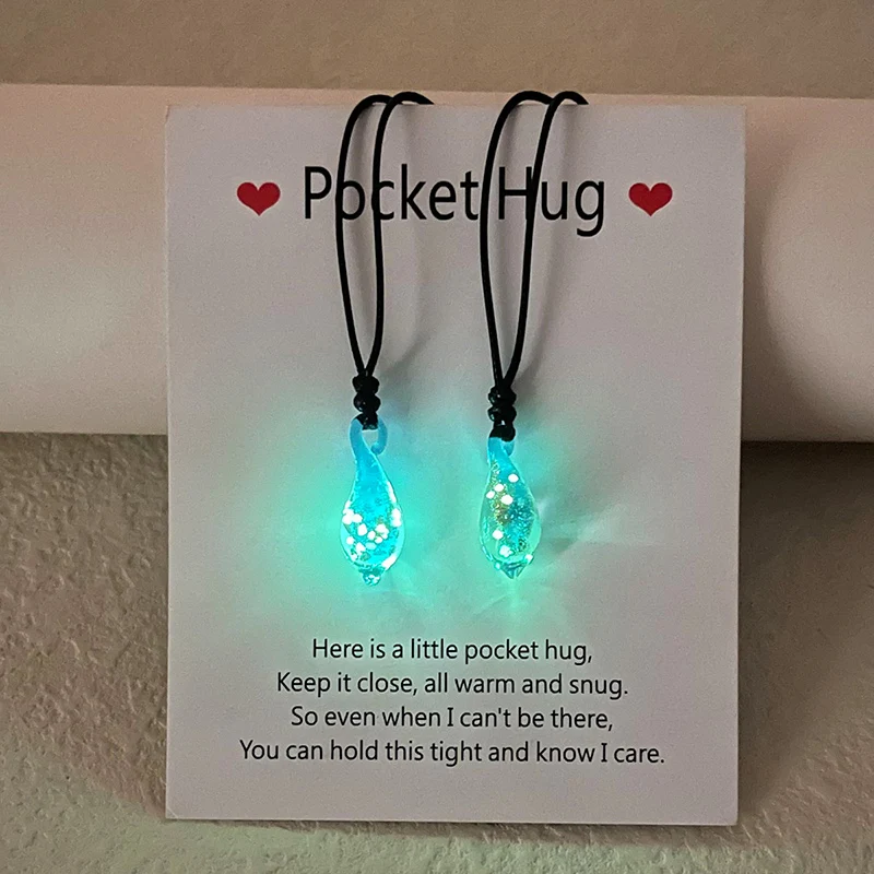Water Drop Styling Luminous Glazed Bead Couple Necklace 2 Pieces Woven Fashion Accessories