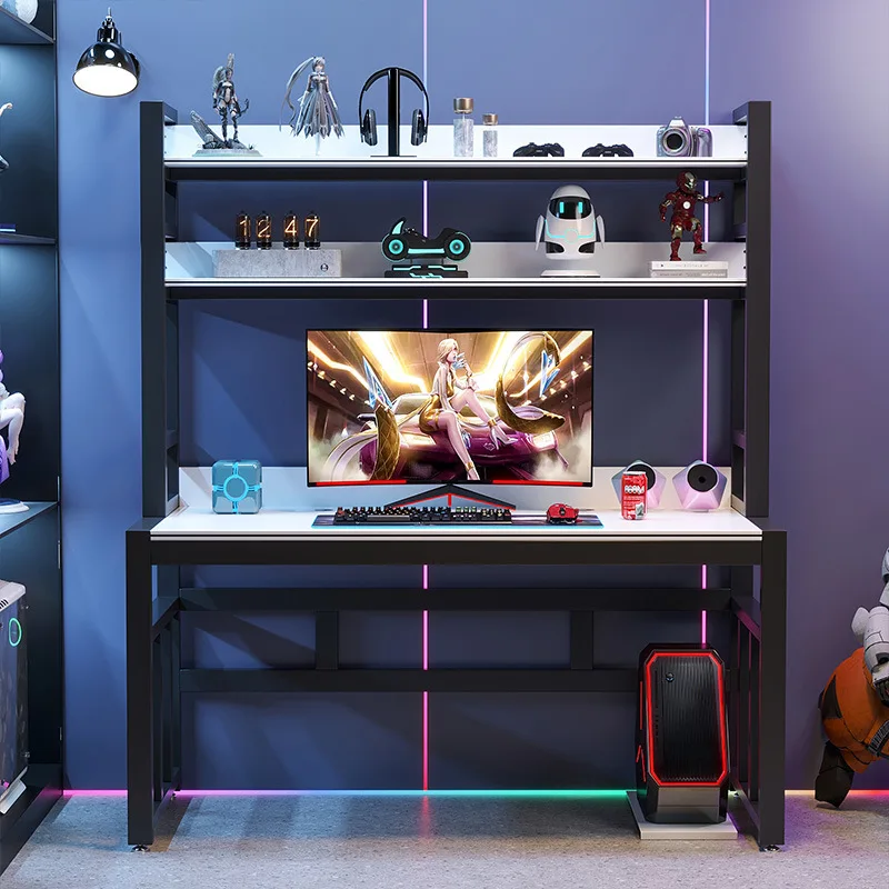 

Office desk and chair set e-sports desk home bookshelf two-person gaming and competitive tech-savvy table