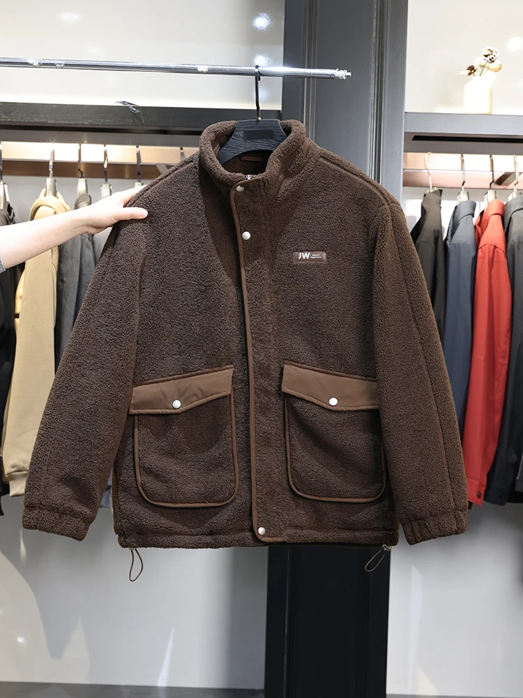 

Homesick Autumn Winter Men's Fashion Pure Color Casual Soft Comfortable Warm Stand Collar Lamb Fur down Jacket Outerwear