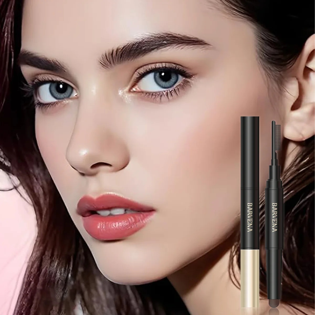 قلم حواجب أوتوماتيكي دوار برأس مزدوج يدوم طويلاً بني غير ملطخ قلم حواجب ملون مع فرشاة لمستحضرات التجميل #3