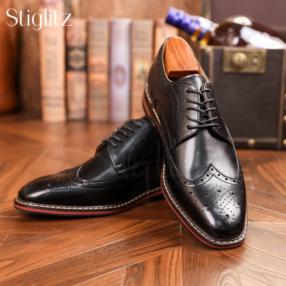 

Vintage Style Brogue Oxford Shoes for Men Hand Polished Leather Shoes Lace up Business Dress Shoes Eyelet Lace up Elegant Shoes