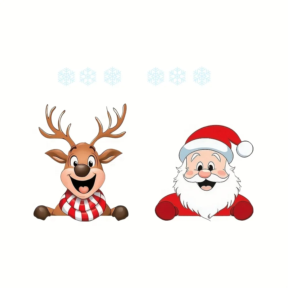ملصقات نافذة عيد الميلاد الاحتفالية - شارات الرنة والسانتا كلوز ورقاقات الثلج لتزيين حفلات العطلات، ملصق كهربائي
