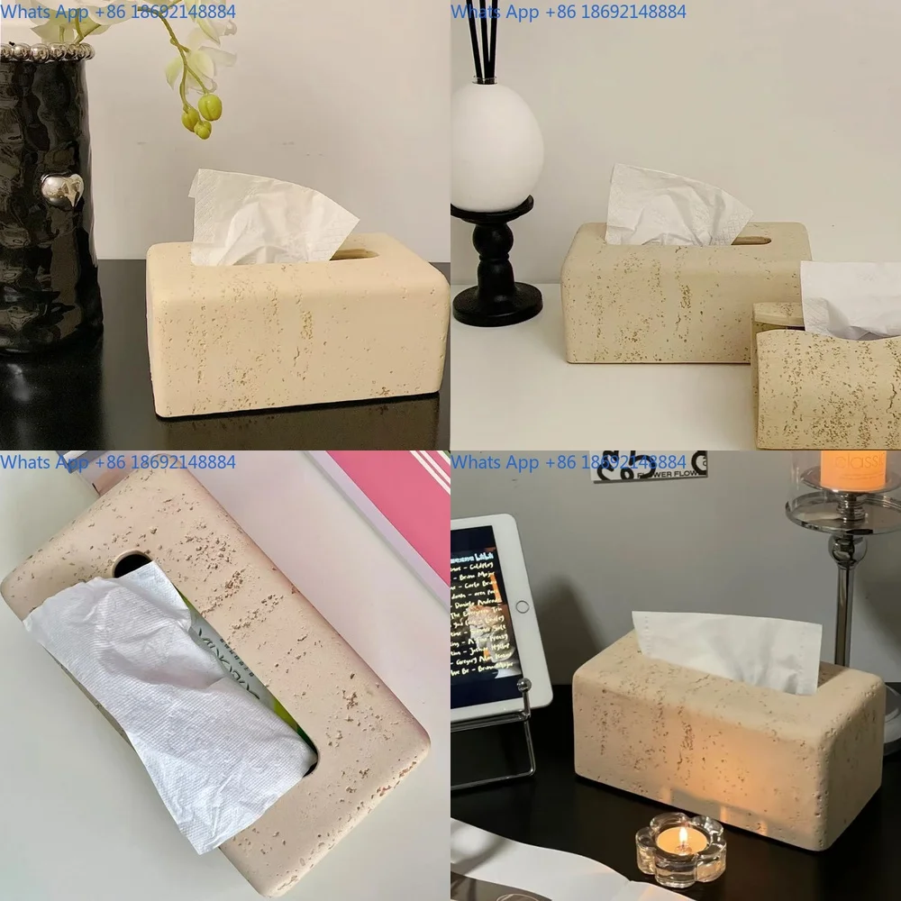 

Wabi Sabi Style Travertine Texture Tissue Box Decorative Holder for Hotel Lobby Living Room Table