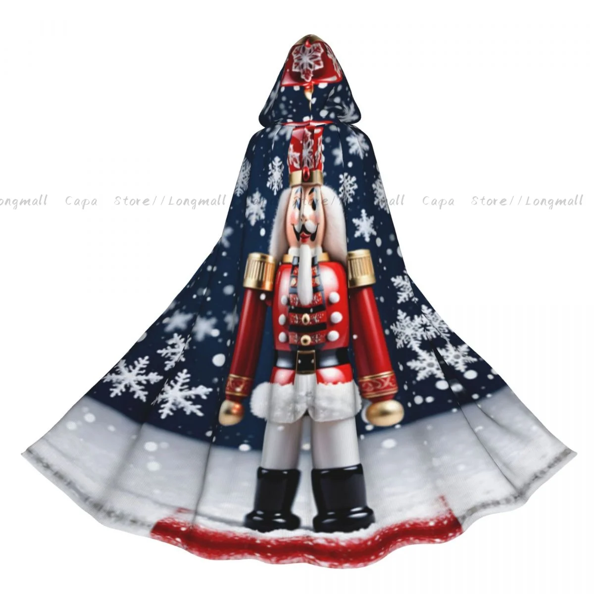 Cosplay Medieval Costumes Christmas Snowflakes Falling On Nutcracker Print Hooded Cloak Capes Long Robes Jackets Coat Carnival