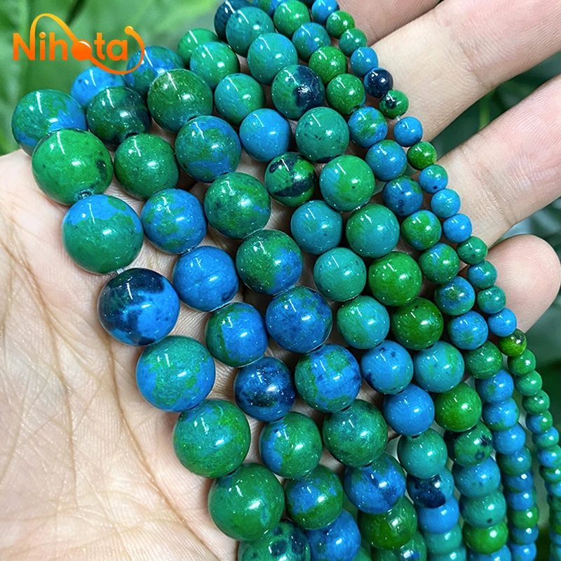 Natural Chrysocolla Round Loose Beads for Charms Jewelry Making Rings Women DIY Bracelet Earrings 15