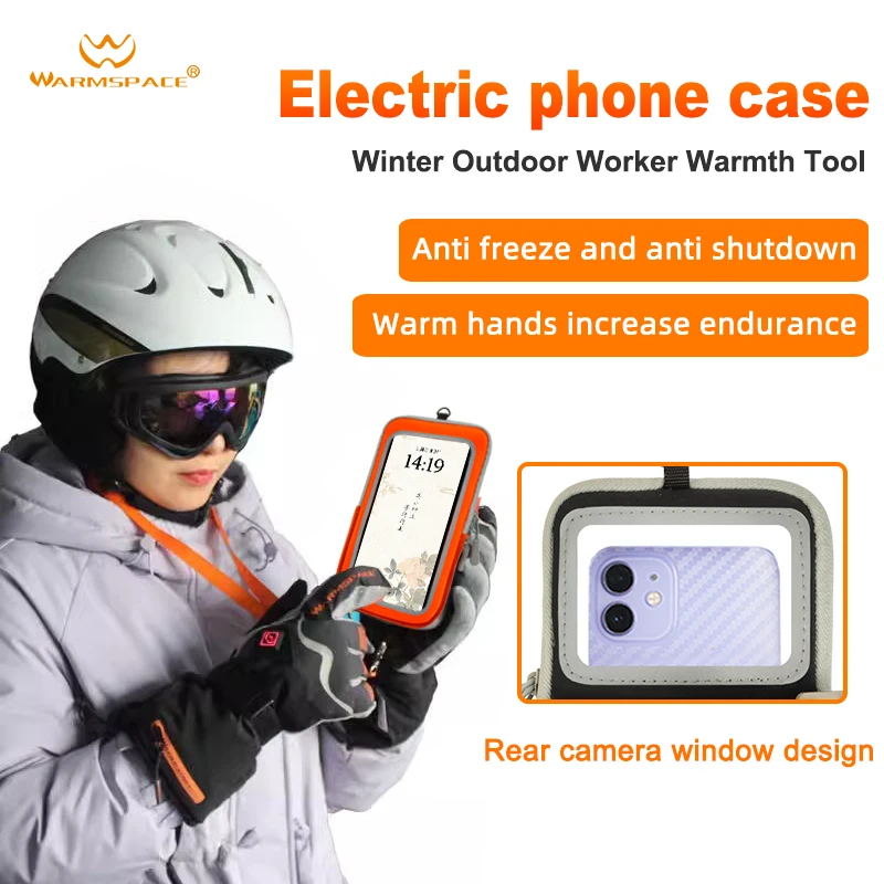 WARMSPACE electric heated mobile phone bag multifunctional antifreeze case with rope for outdoor travel in winter
