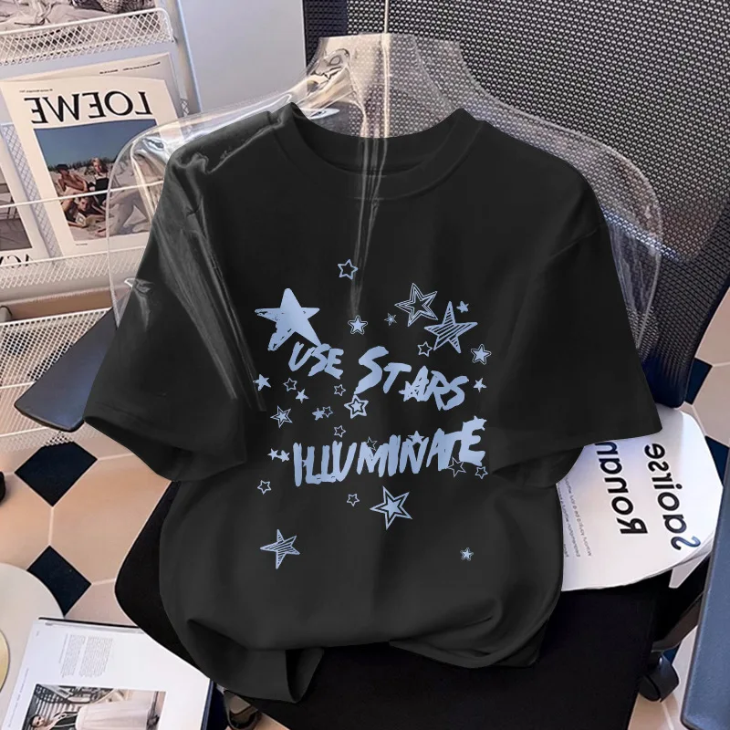 2026 Summer New Retro Girls Street Fashion Stars Letters Print Teenager Cotton Loose Thin Clothes Toddler 4 8 to 10 12 Year