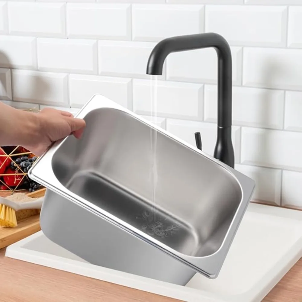 

Stainless Steel Canteen Food Basin Rectangular Rust-proof Food Storage Box Thickened with Cover Food Preparation Box Restaurant