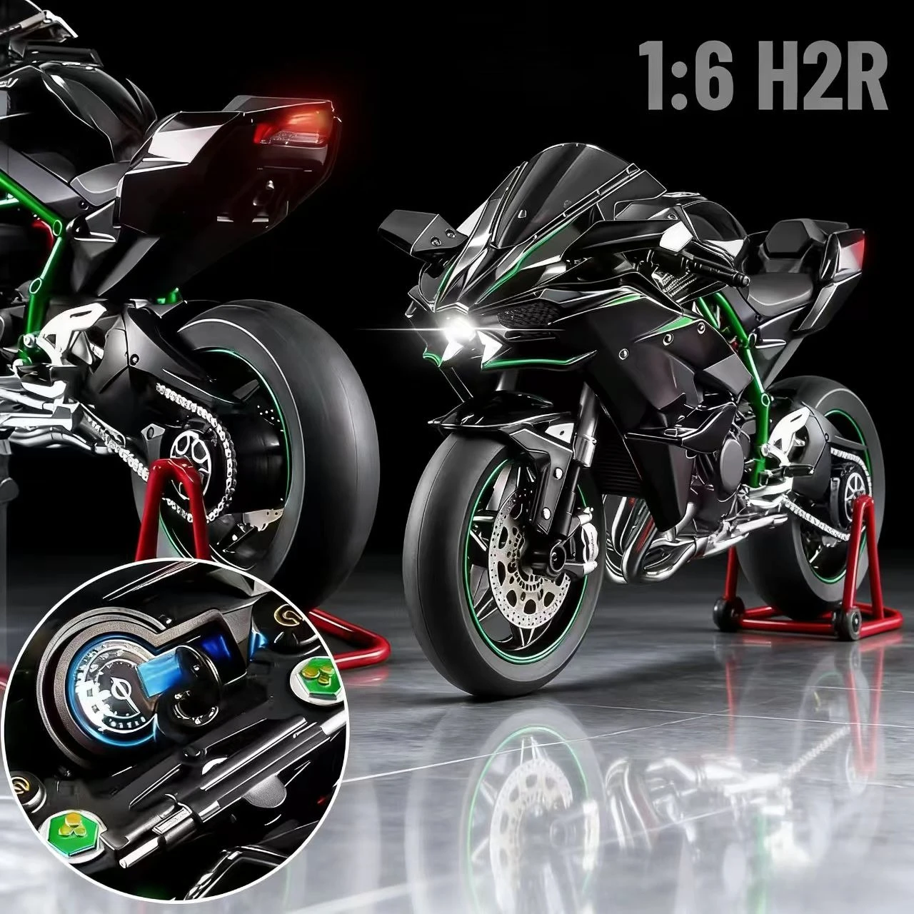 

Модель мотоцикла 1:6 H2R, имитация, из сплава, с функцией запуска распылением, супер-гоночный, коллекционная, подарок на день рождения, игрушечная машинка для парня
