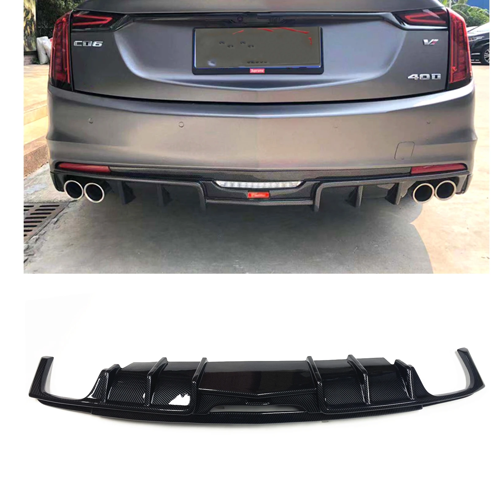 

For Cadillac CT6 2016-2020 Rear Bumper Diffuser Lip Carbon Fiber Look/Gloss Black Car Refit Boot Guard Splitter Spoiler Plate