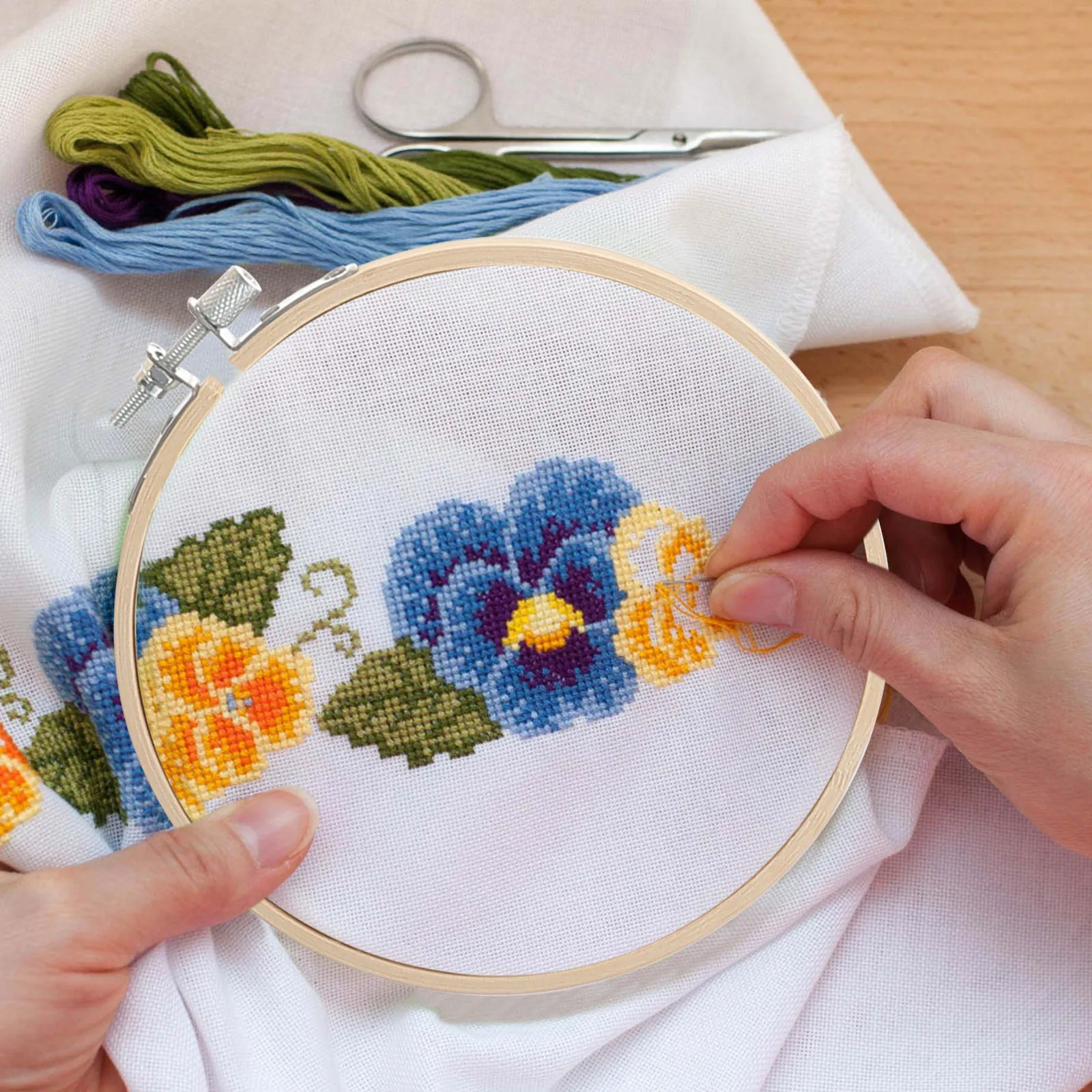 

6 Pcs Bamboo Embroidery Hoops Durable Cross Stitch Needlework Decoration DIY Craft Supplies Sewing Accessories