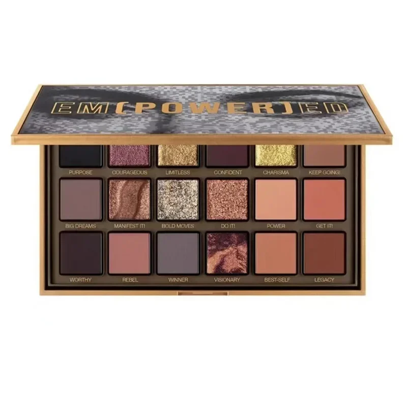HUDA Beauty 18-Color Eyeshadow Palette Empowered Reverse Rose Pearlescent Rose Gold Finish for Smokey Eye Makeup