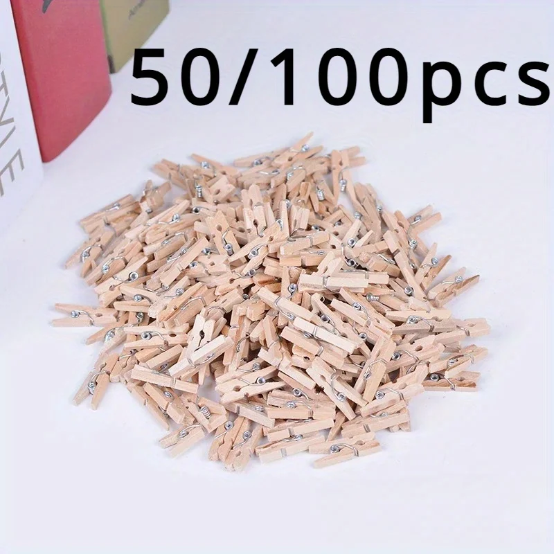 Mini Natural Wood Clips, Clothe Fastener, Clips, Pegs, Wedding Party, 100 Pcs, 25mm, Dropshipping
