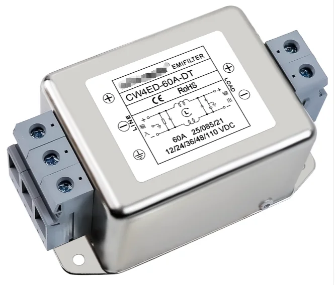 فلتر EMI مرحلة واحدة تيار مستمر CW4ED-60A-DT 60A 12 فولت/24 فولت/36 فولت/48 فولت/110VDC تنقية الطاقة المضادة للتدخل