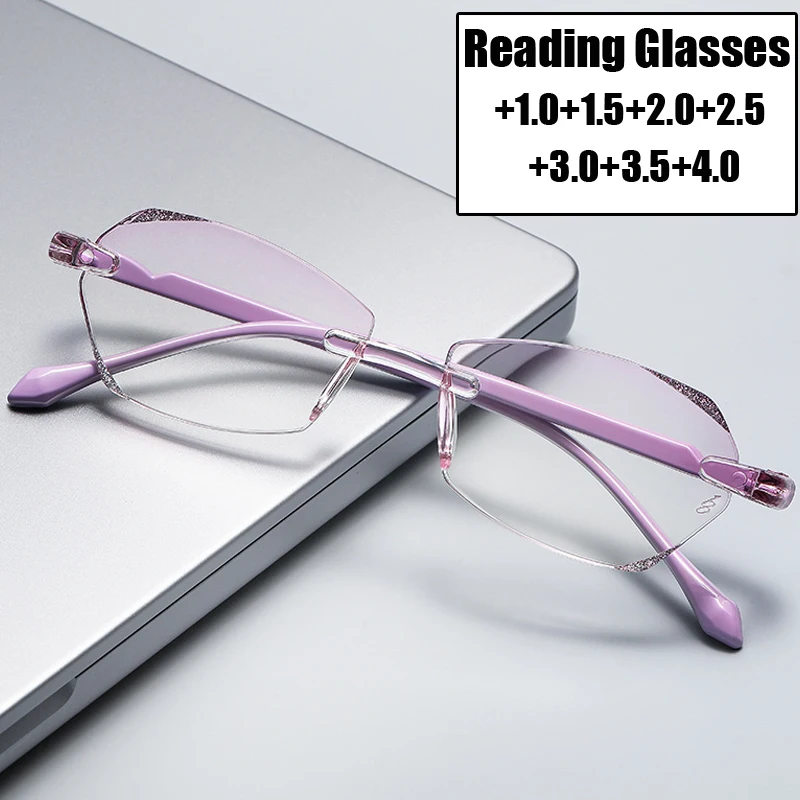 

Diamond-cut Reading Glasses Anti Blue Light Rimless Computer Far Sight Eyeglasses Men's Finished Prescription Presbyopia Eyewear