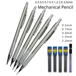 Lápiz mecánico de 0,3 0,5 0,7 0,9 1,3 2,0 3,0mm, arte de Metal completo, pintura de dibujo, bolígrafo automático, suministros de oficina y escuela, papelería